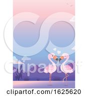 Poster, Art Print Of Pink Flamingo Couple Wading At Sunset