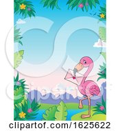 Border Of A Pink Flamingo With A Valentine Envelope by visekart