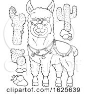 Poster, Art Print Of Black And White Llama Wearing Sunglasses And Cactus Plants