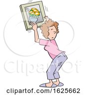 Poster, Art Print Of Cartoon White Woman Hanging A Flower Picture