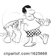 Cartoon Black Man In Boxers Carrying His Iron Burnt Pants