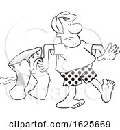 Cartoon Grayscale Man In Boxers Carrying His Pants