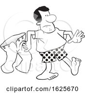 Cartoon Black Man In Boxers Carrying His Pants