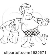 Cartoon Man In Boxers Carrying His Pants