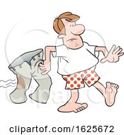 Poster, Art Print Of Cartoon White Man In Boxers Carrying His Iron Burnt Pants