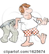 Cartoon White Man In Boxers Carrying His Pants