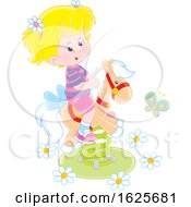 Poster, Art Print Of Blond White Girl On A Horse Spring Rider Playground Toy