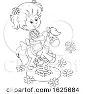 Poster, Art Print Of Black And White Girl On A Horse Spring Rider Playground Toy