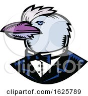 Kookaburra Wearing Tuxedo Woodcut Color