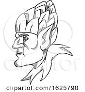 Elf Wearing Hops On Head Drawing Black And White