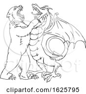 Poster, Art Print Of Bear Fighting Chinese Dragon Drawing Black And White