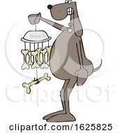 Cartoon Dog Holding A Bone Wind Chime