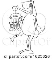 Poster, Art Print Of Cartoon Black And White Dog Holding A Bone Wind Chime