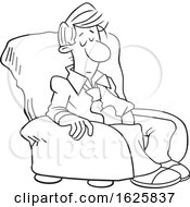 Cartoon Black And White Sleepy Man In A Chair