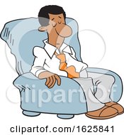 Cartoon Sleepy Black Business Man In A Chair