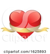 Poster, Art Print Of Red Valentines Day Heart With A Gold Banner