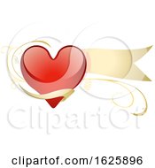 Poster, Art Print Of Red Valentines Day Heart With Gold Ribbon