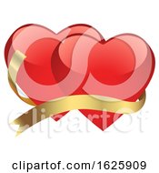 Poster, Art Print Of Red Valentines Day Heart With Gold Ribbon