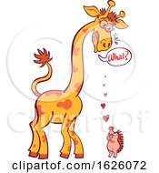 Poster, Art Print Of Cartoon Giraffe Having Trouble Hearing A Hedgehog Declaring His Love