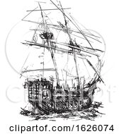 Black And White Sketched Ship