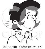 Poster, Art Print Of Cartoon Black And White Amused Woman Listening