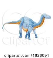 Poster, Art Print Of Dinosaur Diplodocus Pixel Art Arcade Game Cartoon