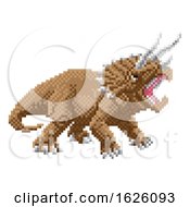 Poster, Art Print Of Dinosaur Triceratops Pixel Art Arcade Game Cartoon