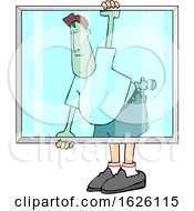 Cartoon White Male Glazier Carrying A Glass Window