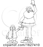 Black And White Santa Holding A Boys Hand And Waving