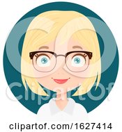 Poster, Art Print Of Happy Blond White Female Receptionist With Glasses Over A Teal Circle