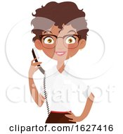 Black Female Receptionist Holding A Telephone