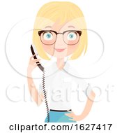 Poster, Art Print Of Blond White Female Receptionist Holding A Telephone