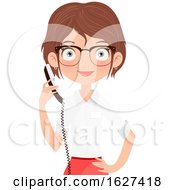 White Female Receptionist Holding A Telephone by Melisende Vector