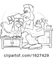 Poster, Art Print Of Cartoon Black And White Dog Being Groomed