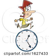 Cartoon White Business Woman Running Over A Clock