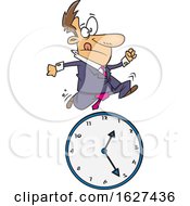 Cartoon White Business Man Running Over A Clock