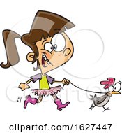 Cartoon White Girl Walking A Chicken On A Leash by toonaday