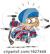 Cartoon White Boy Being Attacked With Hockey Pucks