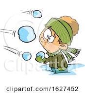 Cartoon White Boy Being Attacked In A Snowball Fight