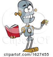 Cartoon Teacher Robot Holding A Book And Chalk