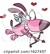 Cartoon Dog Cupid Aiming A Valentines Day Arrow