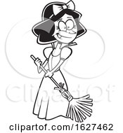 Cartoon Black And White Snow White Sweeping by toonaday