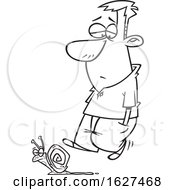 Cartoon Black And White Depressed Man Walking As Slow As A Snail by toonaday