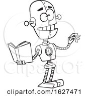 Poster, Art Print Of Cartoon Black And White Teacher Robot Holding A Book And Chalk