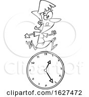 Poster, Art Print Of Cartoon Black And White Business Woman Running Over A Clock