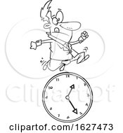Poster, Art Print Of Cartoon Black And White Business Man Running Over A Clock