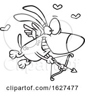 Poster, Art Print Of Cartoon Black And White Dog Cupid Aiming A Valentines Day Arrow