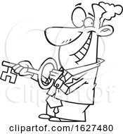Cartoon Black And White Black Business Man Holding A Key To A City by toonaday