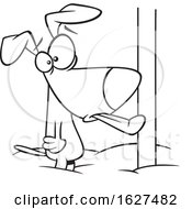Poster, Art Print Of Cartoon Black And White Dog With His Tongue Stuck Frozen To A Pole