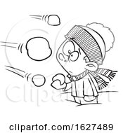 Poster, Art Print Of Cartoon Black And White Boy Being Attacked In A Snowball Fight